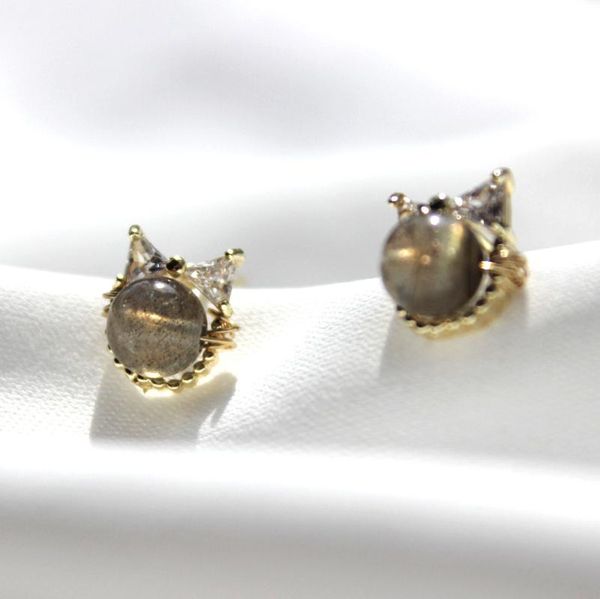 

stud daimi moonstone studs earrings cat ear style for women, Golden;silver