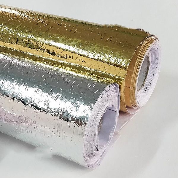 Tapeten Küche Wand Herd Aluminiumfolie Ölbeständige Aufkleber Antifouling Selbstklebender zuschneidbarer goldener Tapetenaufkleber