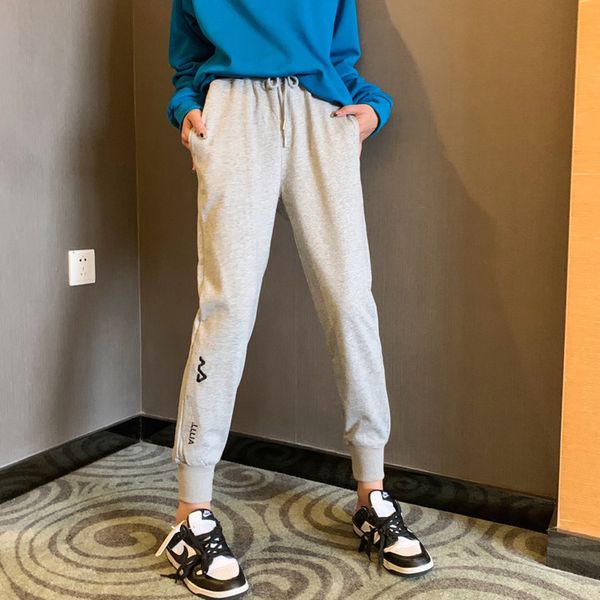 

2021 autumn new family embroidered terry sports pants casual loose leggings, Black