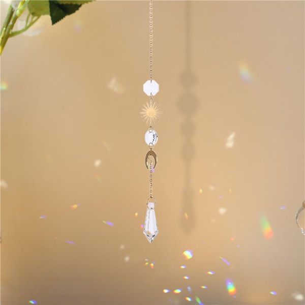 

decorative objects & figurines metallic hoop moon sun catcher crystal pendant light rainbow maker wind chime hanging drop gift of good luck
