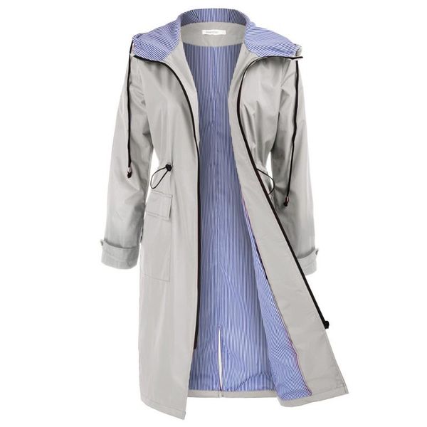 

women's jackets jasambac women lightweight hooded rain coat drawstring waist long jacket water-repellent fabric, Black;brown