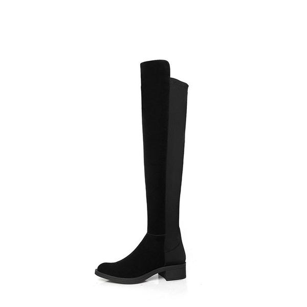 

boots fashion design pure color elegant black round toe thick heel for women