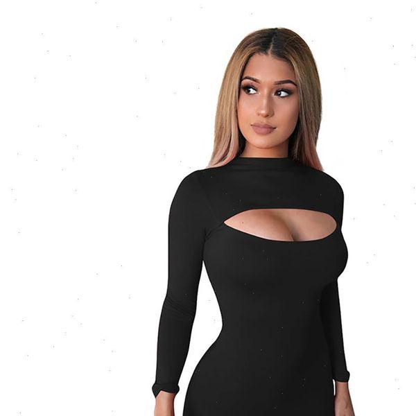 

spring women dress and summer hollow long sleeved european american nightclub zipper slim, Black;gray