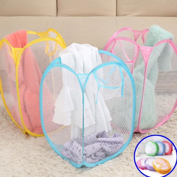 

1pc mesh foldable laundry storage basket travel dirty clothes washing sundries bag for home housekeep cd bags