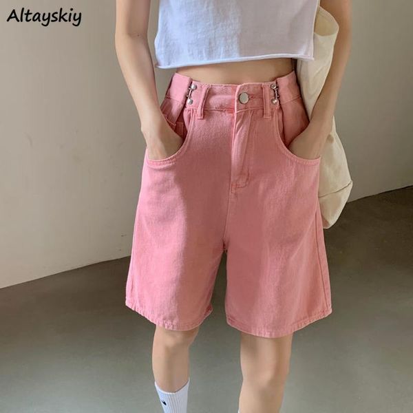 

women's shorts denim women button pink solid lovely half trousers design zipper straight empire casual streetwear ulzzang, White;black