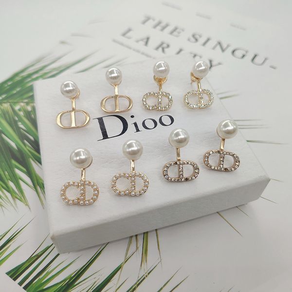 

designer jewelry 2021cd letter pearl inlaid earrings simple same women's earrings, Golden
