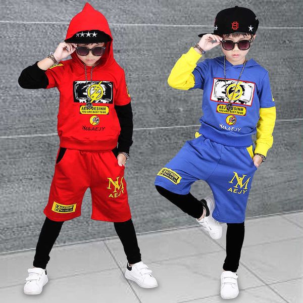 239 Alta qualità autunno inverno moda nero rosso T-shirt + pantaloni bambini set vestito del bambino ragazza ragazzo abbigliamento per 4-14 anni 210615