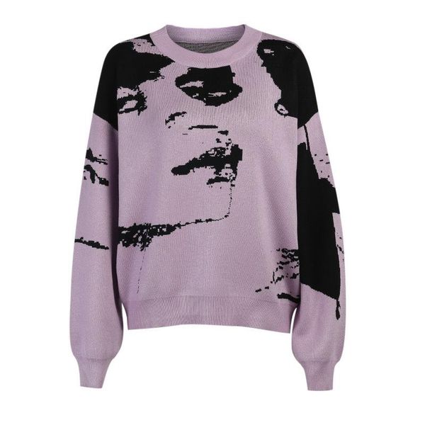 

women's sweaters pullover purple sweater woman streetwear full sleeve o-neck items clothes for women casual loose-fitting, White;black