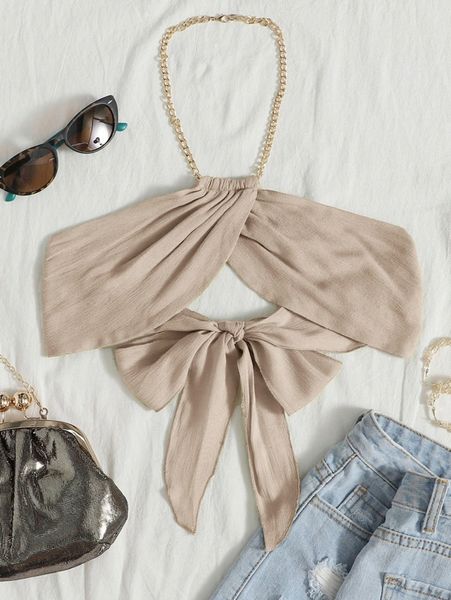 

tie backless chain halter w6nz#, White