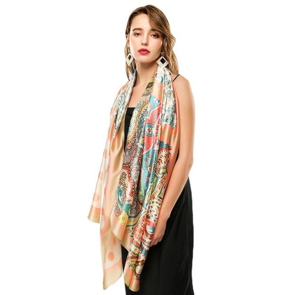 

cycling caps & masks style silk satin three-piece polka dot cashew print lady scarf oversized spring and autumn long, Black
