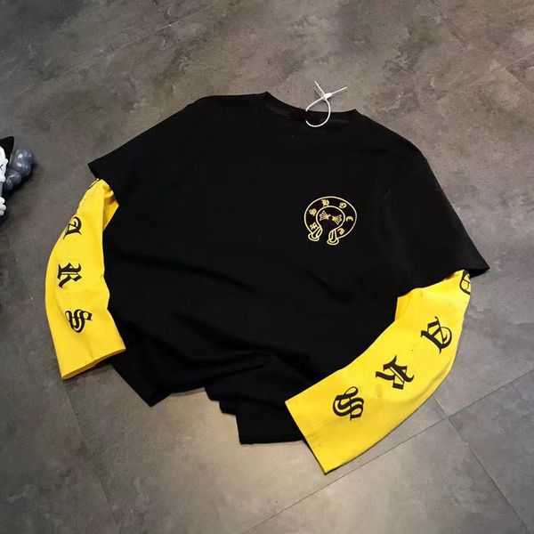 

70% off 2021 autumn new bronzing printing letter embroidery round neck loose and comfortable fake two-piece sweater, Black