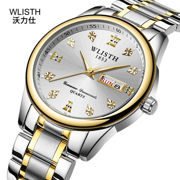

wristwatches men's fashion wlisth brand creative waterproof full stainless steel busniess double calendar watches customized quartz wri, Slivery;brown