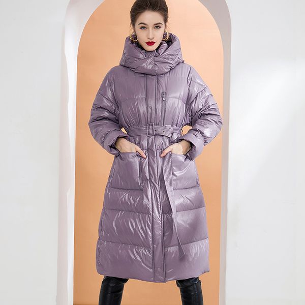 

women's white goose down coat long sleeves detachable collar winter thick parkas overcoat warm outerwear, Black
