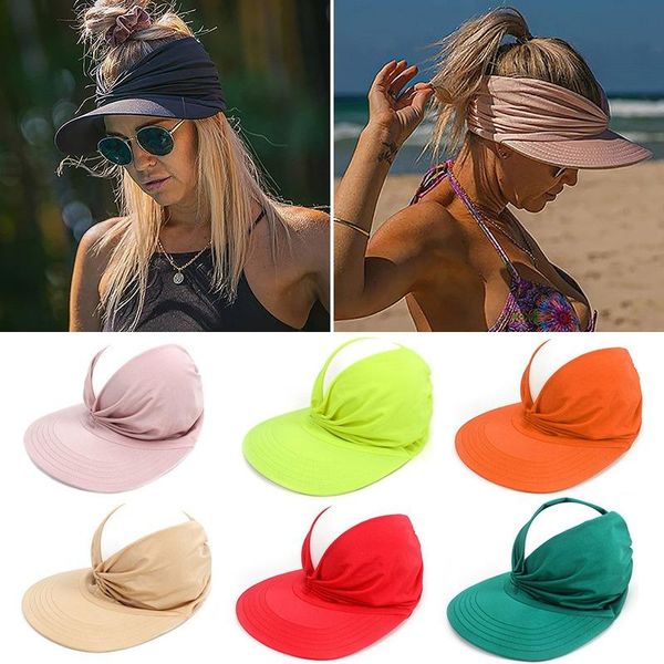 

hat women sun visor anti-ultraviolet elastic empty hats outdoor summer beach cap, Black;white