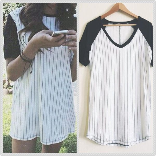 

women's pants & capris [cleance sale] baseball uniform t-skirt striped contrasting color dress, Black;white