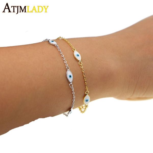 

promotion women copper enamel evil eye link chain color fashion drop jewelry bracelet charm bracelets, Golden;silver