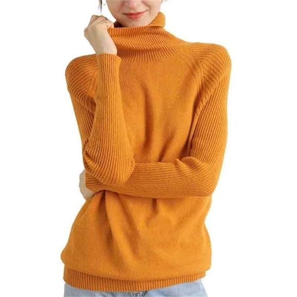 Maglione in lana merino e cashmere Dolcevita da donna Maniche lunghe Autunno Inverno Maglione da donna in maglia Pullover femminile 210914