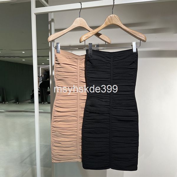

casual dresses aw king spring and summer style breast wrapping slim pleat splicing hip wrap short skirt women's fashion, Black;gray