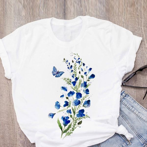 

graphic cute fashion print womens t shirt girl clothes flower summer clothing tees female, White