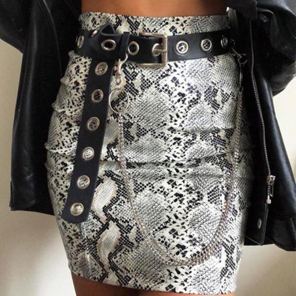 

skirts 2021 fashion package hip snake print skirt high waist bodycon faux leather women mini pencil, Black