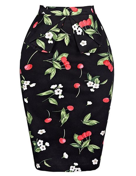 

skirts women's printed cherry slim vintage pencil, Black