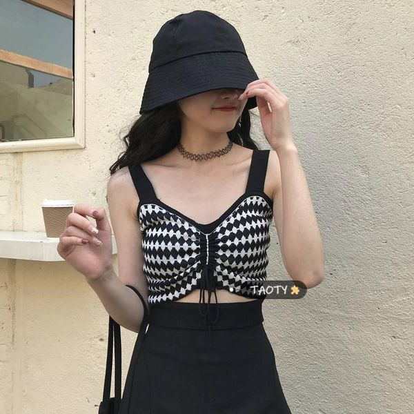 

ins spaghetti strap hipster tees fashion brand women's clothing knitted summer style crop off shoulder v-neck camis tanks &, White