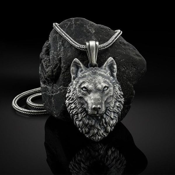 

pendant necklaces men's hip-hop wolf head necklace tin material punk metal retro style titanium steel long chain men women cool jewelry, Silver