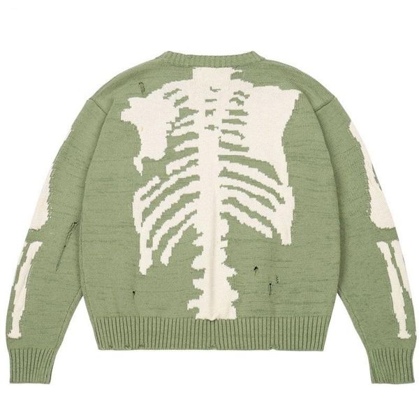 

men's sweaters men oversized sweater green loose skeleton bone printing woman street damage hole vintage 1:1 knitted, White;black