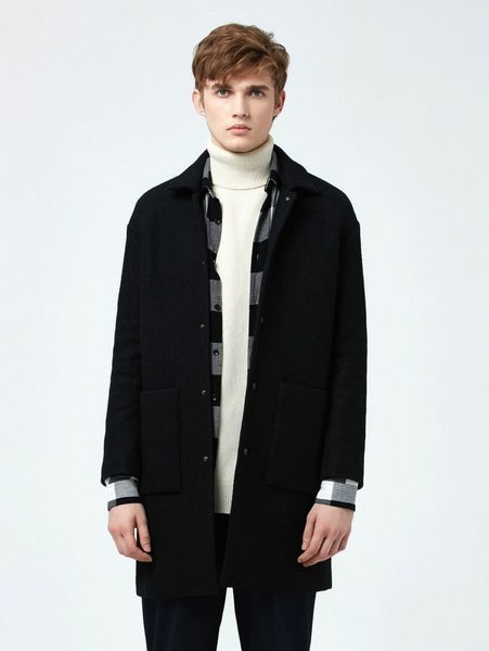 

men solid pocket patched overcoat 85mu#, Black;brown