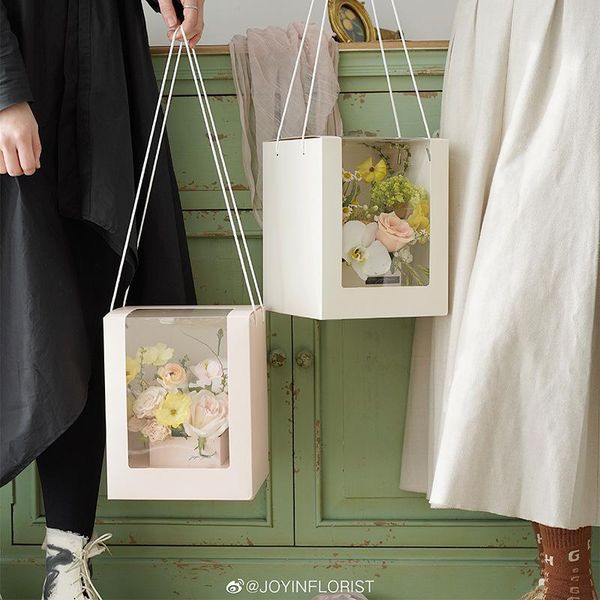 

gift wrap for flower portable square packaging window 3pcs paper