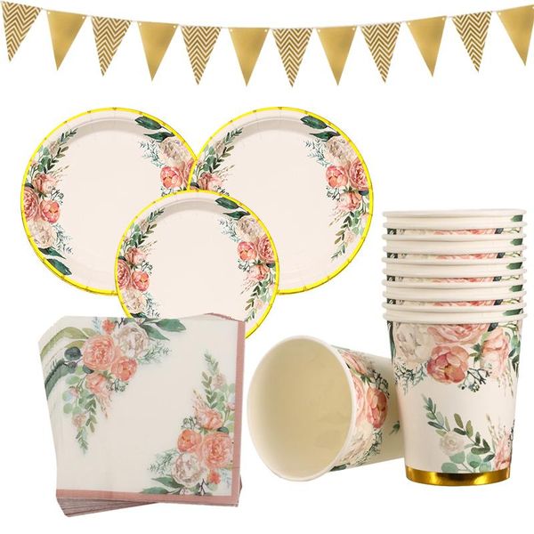 Dimigrações descartáveis ​​Floral Printing Party Tabelware Tea Decoração de casamento Decoração havaiana Decor de bebê Supplies de aniversário de chá de bebê