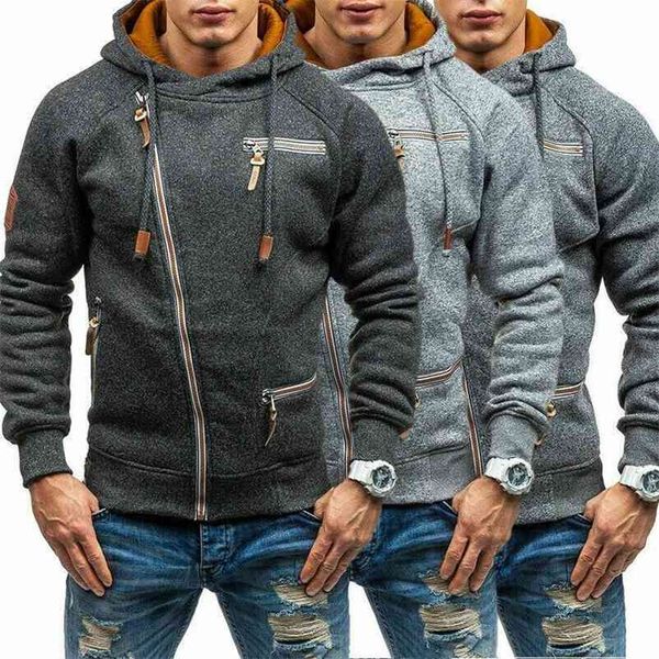 Mens Moda Casual Side Zip Up Com Capuz Hooded Hoodies Casacos Outwear Casacos 210728