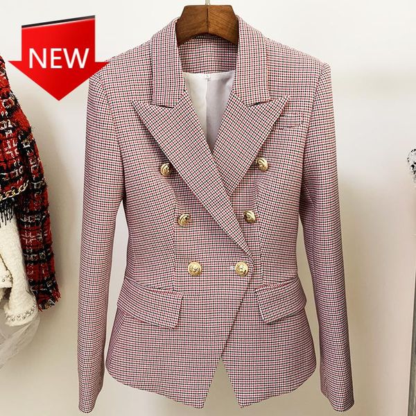 

women's suits & blazers double breasted slim fitting houndstooth blazer 2021 designer jacket classic metal buttons, White;black