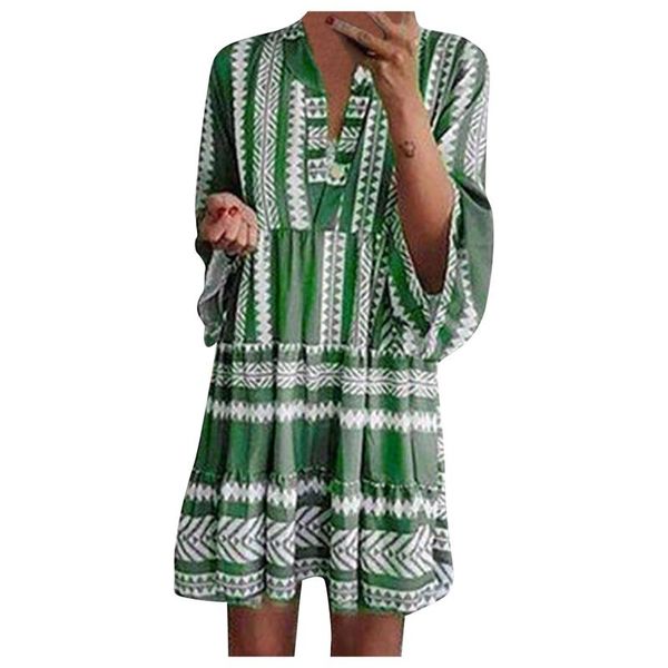 

casual dresses womens fit and flare dress summer v-neck long sleeve elegant holiday swing print for women party oversize, Black;gray