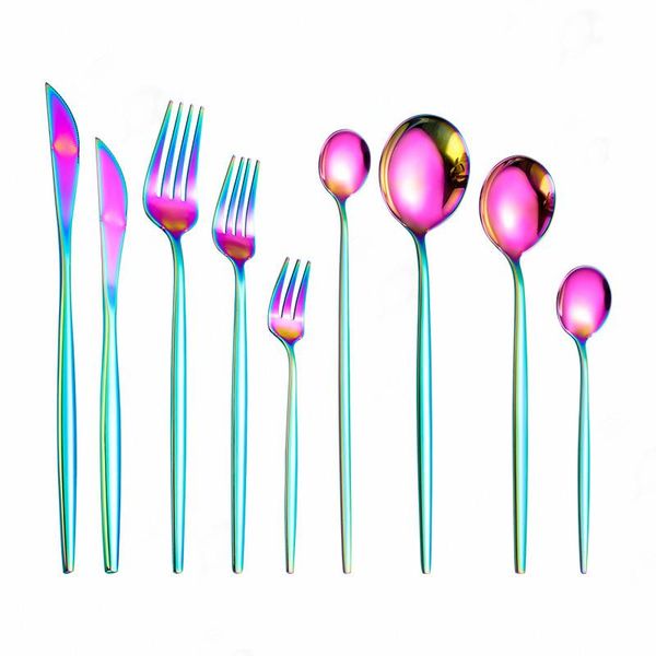 

dinnerware sets cutlery set stainless steel colorful tableware multicolor silverware rainbow rose gold kitchen accessories