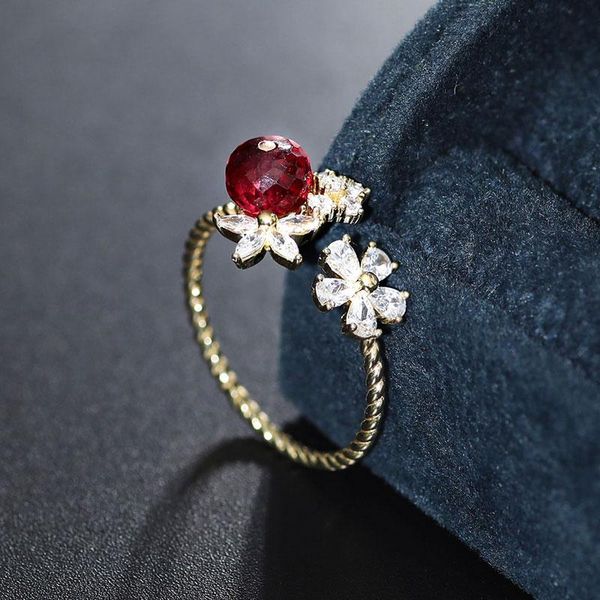 

cluster rings dmbs216 ruby ring 925 sterling silver gemstones faceted open fashion jewelry gift female, Golden;silver