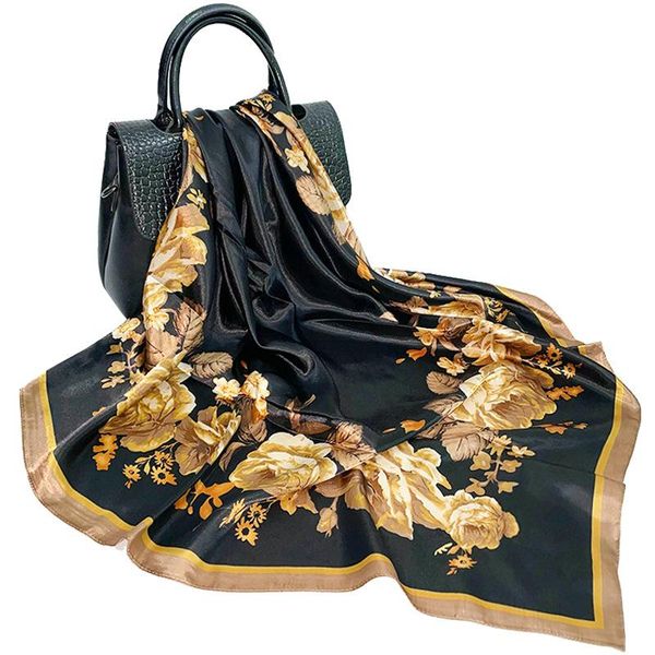 

scarves rose flower satin imitation silk scarf women printing custom logo big shawl 90cm wholesale, Blue;gray