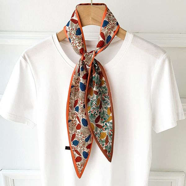 

scarves 2021 fashion kerchief small silk neck scarf for women print hijab scarfs female shawls and wraps bandana foulard, Blue;gray
