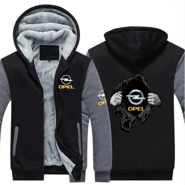 

men's hoodies & sweatshirts winter opel logo men brand print warm thicken jacket sport male hoodie zipper sweatshirt outerwear college, Black
