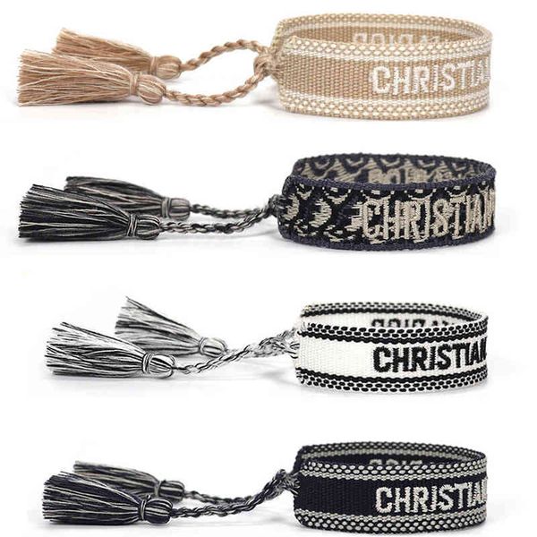 

luxury designer jewelry fashion bracelet adjustable woven friendship for women men 2021 vintage braided s embroidery tassel wholesale, Golden;silver