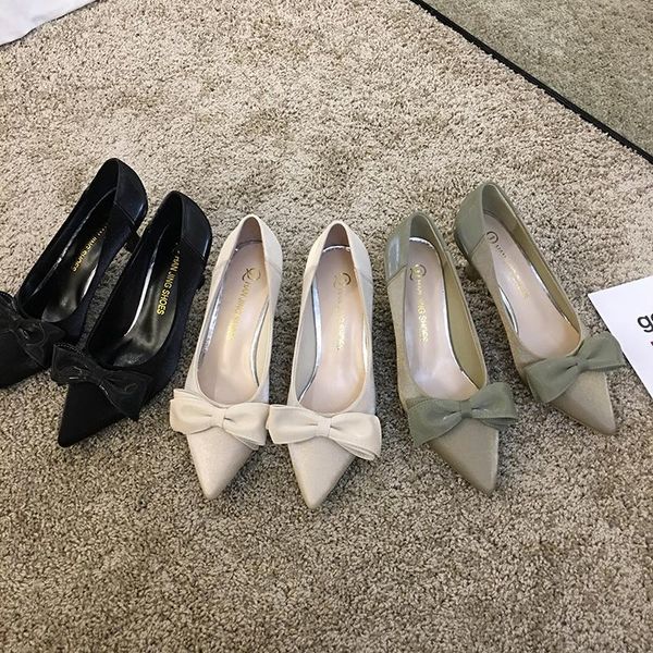 

dress shoes women's high heels pumps 2021 spring fashion pointed toe shallow mouth bow stiletto, Black