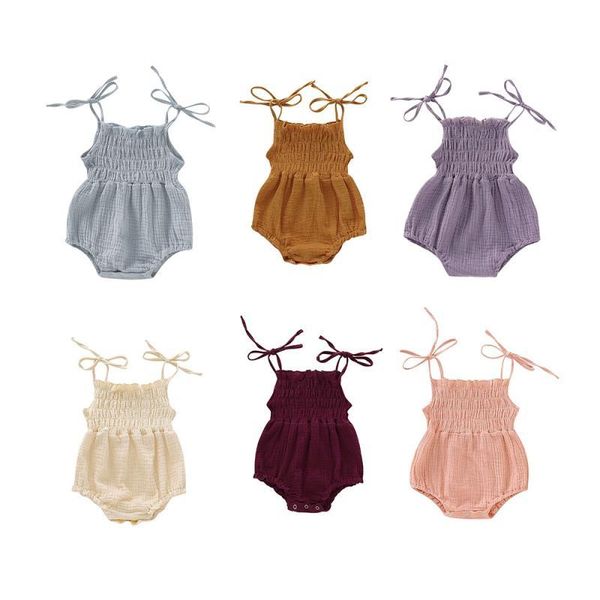 

rompers infant baby girls jumpsuit sleeveless cotton romper for born solid color bodysuits summer clothing dropship, Blue