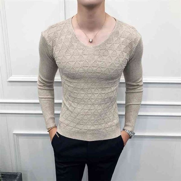 

brand men sweater fashion autumn winter v neck casual knitted sweaters for long sleeve slim fit streetwear pull homme 210813, White;black
