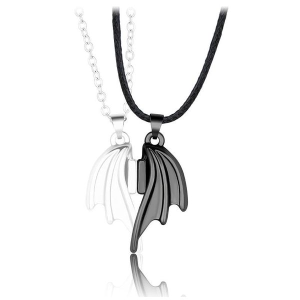 

chains 2pcs/set magnetic couple necklace with gold/silver color angel wing shaped jewelry for men women gift