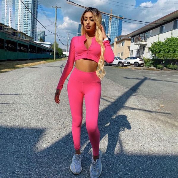 

yoga set long sleeve zipper sport suit two piece and pants running tights tracksuit for women gym clothes outfit