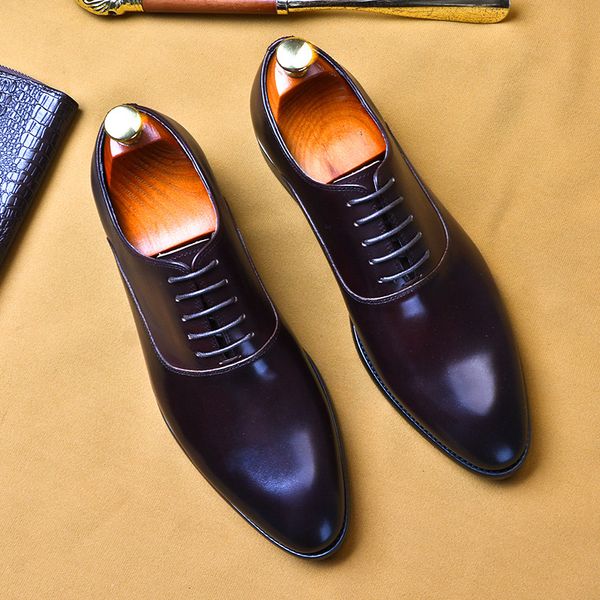 

italian mens oxford shoes genuine leather luxury brand handmade business office formal wedding party man dress shoes, Black