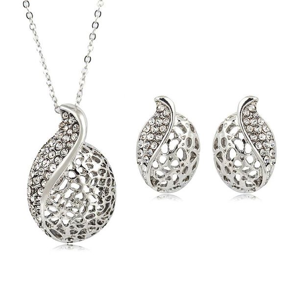 

earrings & necklace rongqing hollow crystal bridal sets for women wedding fashion, Silver