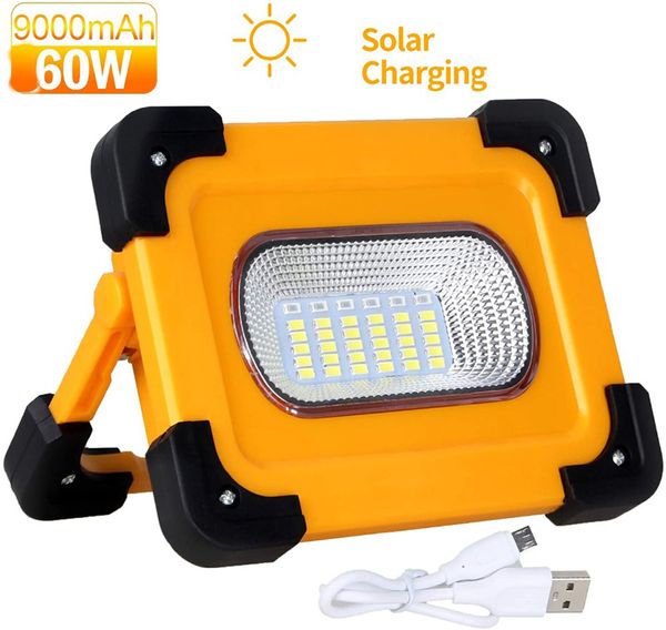 Tragbare Solarlampe, LED-Arbeitsleuchte, 5730 SMD-Flutlichter, 9000 mAh, Powerbank mit Magnetfuß, für Autoreparatur-Notfälle