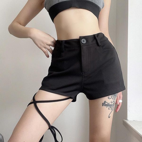

women's shorts fashion solid color sports leisure strap high waist short 2021 summer wear, White;black
