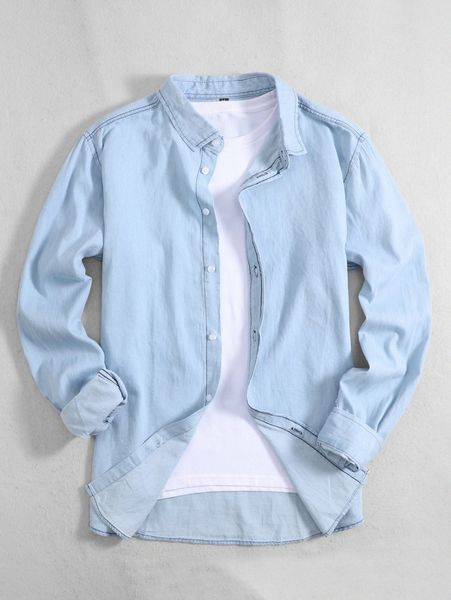 

men button front denim shirt w41a#, Blue